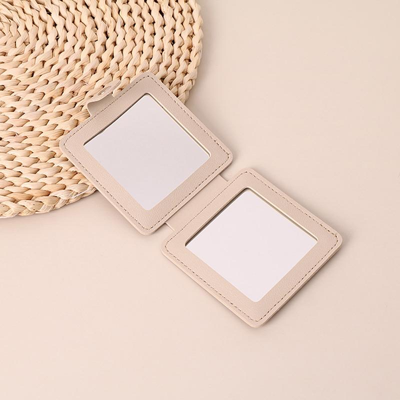 2-стороннее зеркало для макияжа, однотонное, из искусственной кожи, простое, портативное, складное, для студентов, компактное, симпатичное, карманное зеркало