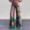 Yousheng Women Retro Pants High Waist Button Zipper Fly Pockets Long Trousers Digital Floral Print Casual Pants Distressed Straight Wide Leg Pants