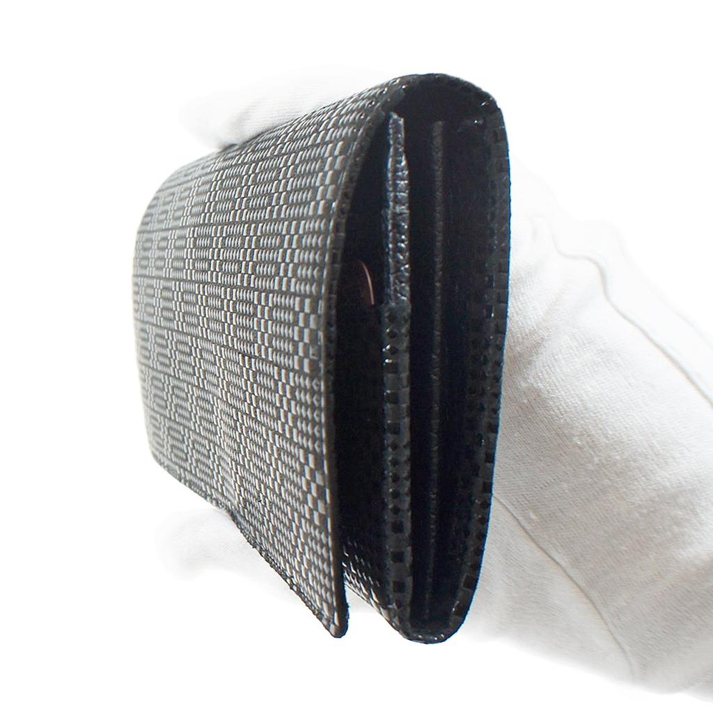 [Inden-ya] Инден Длинный кошелек, средний, с монетницей, оленья кожа, черный с черным лаком, мелкий клетчатый узор, 2109-01-167