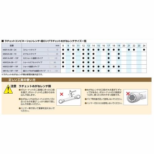 Kyoto Tool (KTC) 4-Size Plate Ratchet Wrench (Long), 8 X 12 and 10 X 13mm, MR0813L, Total Length: 143mm