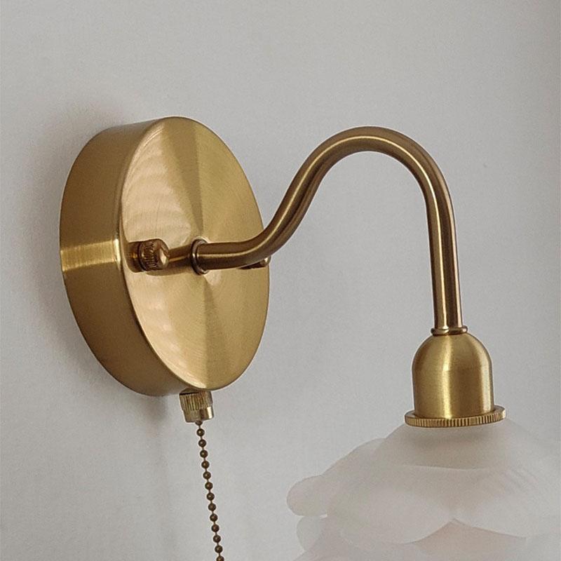 Bedside Lamp Wall-mounted Bedroom Wall Light Japanese Copper Bedroom Zen Living Room Background Wall with Cable Switch Wall Ligh