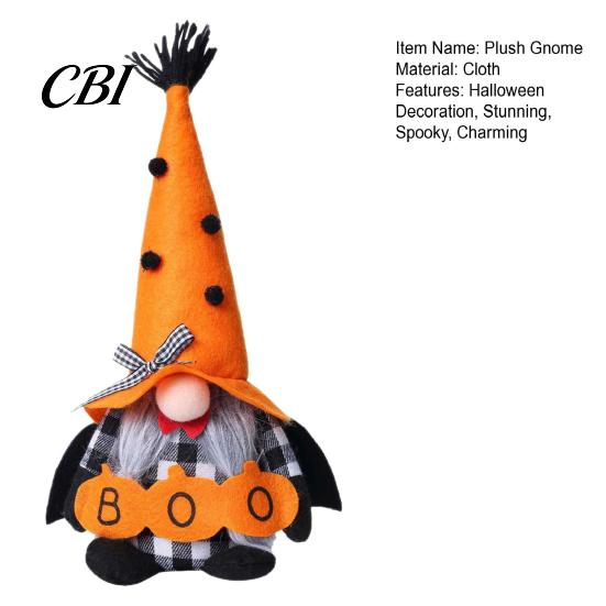 Soft Plush Centerpieces Halloween Gnome Decoration, Spooky Orange Black Boo Pumpkin Swedish Tomte Festive Table Decor Figurine, Elf Dwarf Ornaments