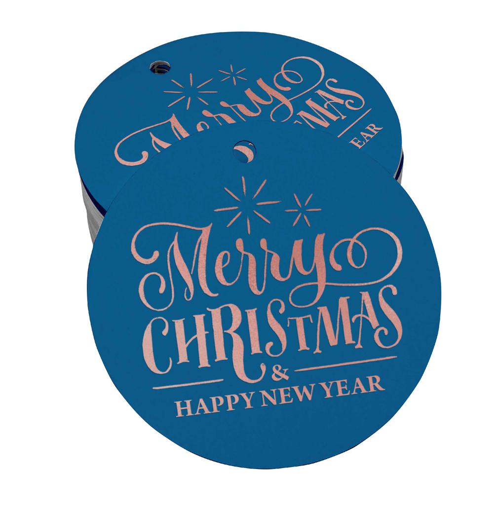 Inkdotpot Pack Of 100 Real Gold Foil Paper Tags Merry Christmas & Happy New Year Text Favor Hang