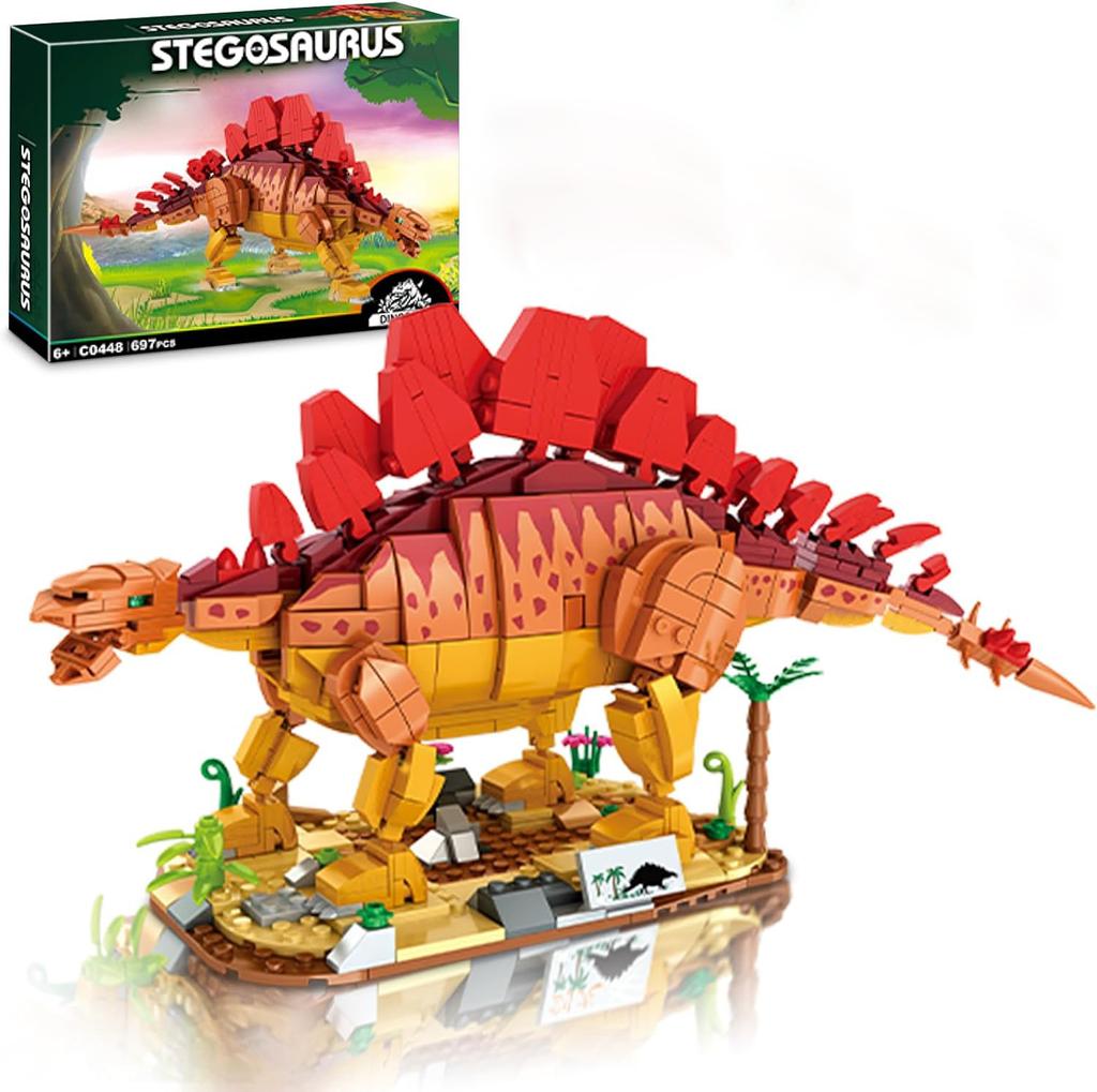 non-toxic 697 PCS Stegosaurus Building Blocks Educational Kids Toys Dinosaur Creative Model Toy Playset For Jurassic Birthday Gifts