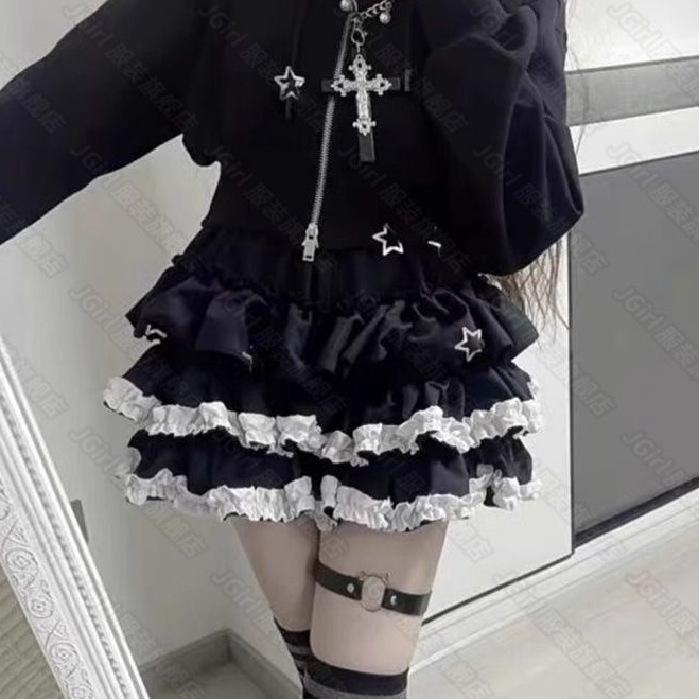 Sweet & Pure Cake Mini Skirt Women's Slimming Color Block A-line Skirt - New Versatile Design