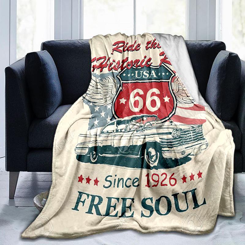 1PC Highway 66 pattern blanket, all season lightweight home office outdoor nap multifunctional blanket
