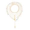 Cross Colorful Crystal Necklace Set Y-Shaped Beads Chain Choker  Sea Beach Jewelry