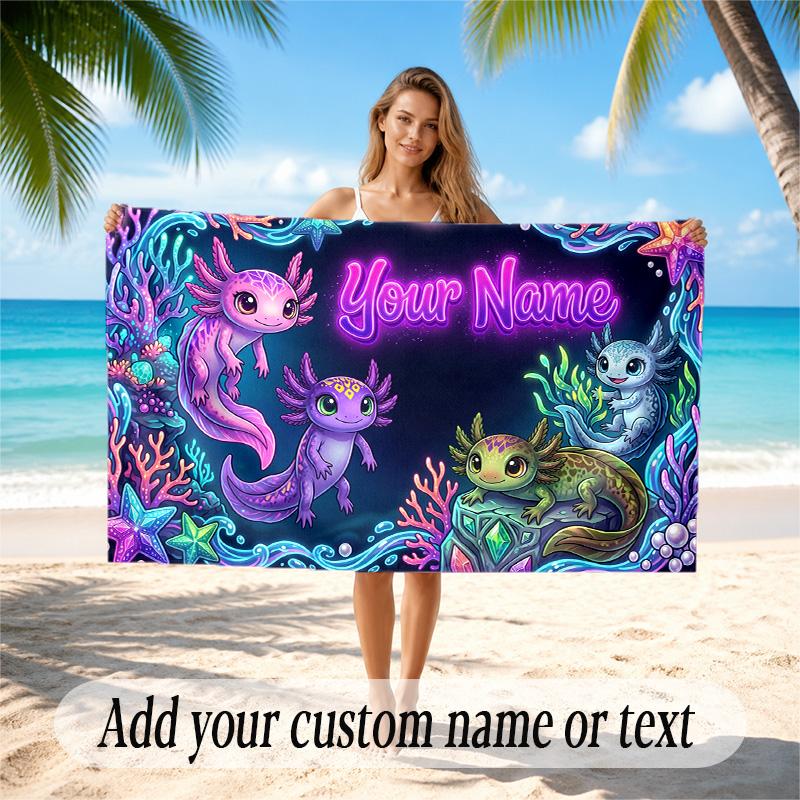 Underwater Fish Theme Quick Dry Beach Towel Custom Name Text Print Large Sand Resistant Towel Beach Vacation