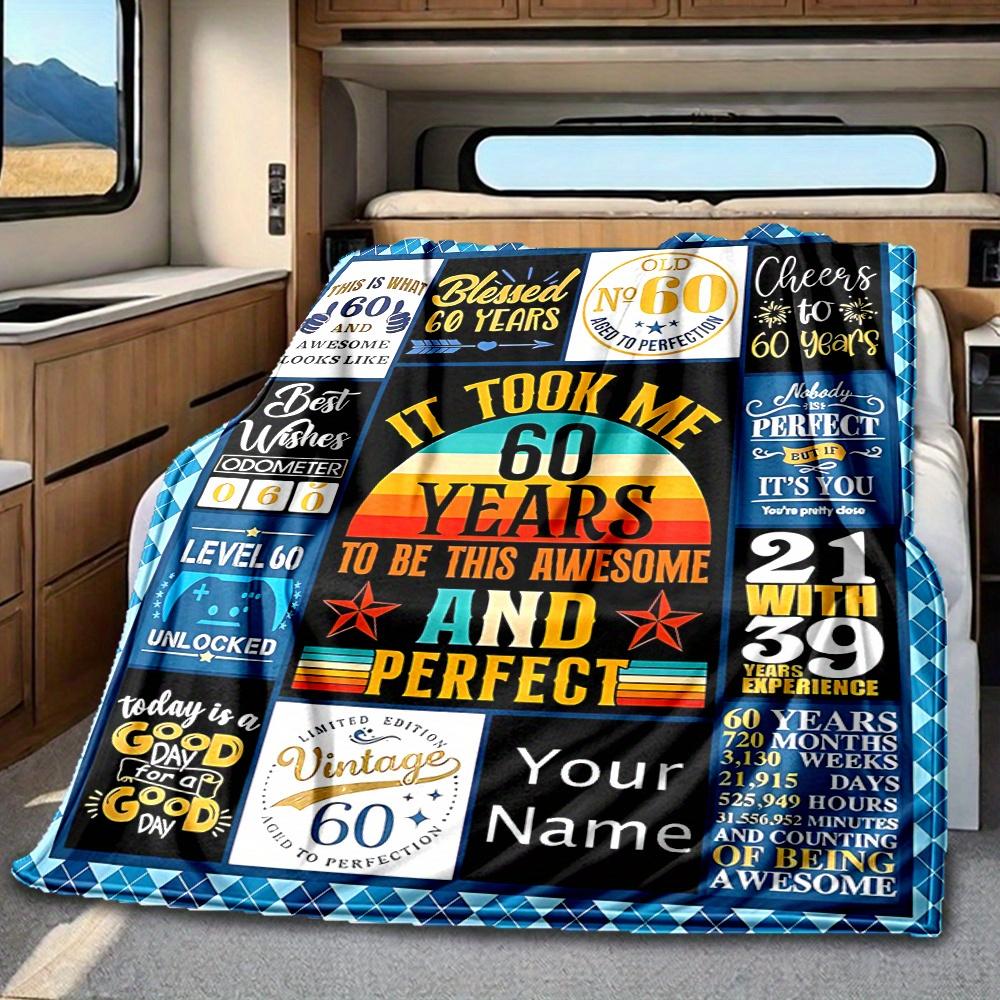 60Th Birthday Blanket Personalized Name Soft Comfortable Stylish Blanket Car Blanket Perfect For Travel Camping Outdoor Home Suitable For All Seasons