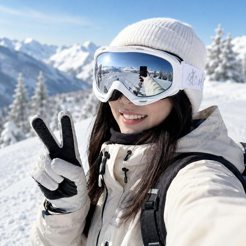 Spherical Large Field of View Ski Goggles Single and Double Ski Sports Equipment Double-layer Lenses Anti-fog Can Card Myopia Goggles