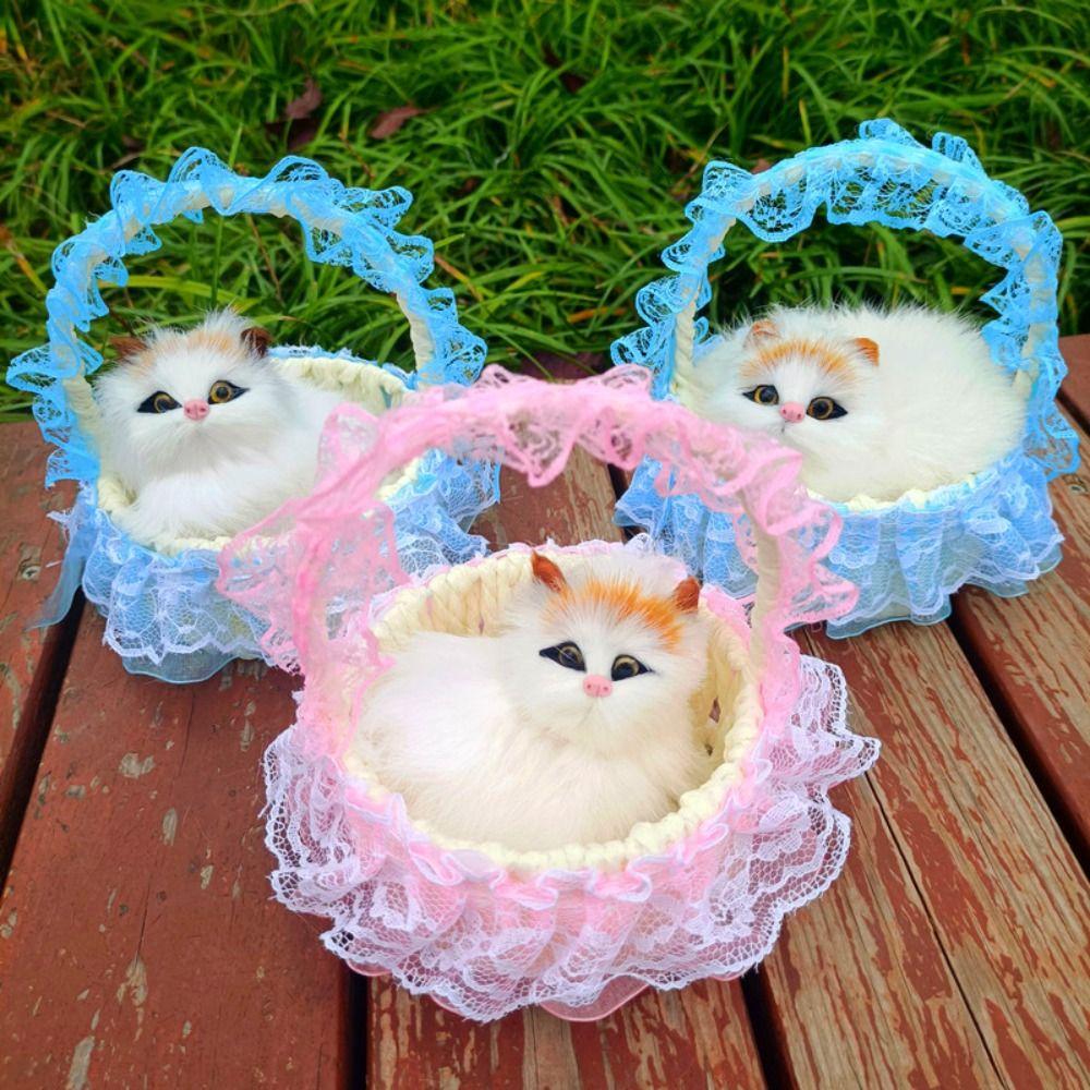 Miniatures Plush Bunny Toy With Hanging Basket Plush Sleeping Cats Birthday Gift