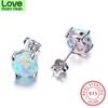 Blaike 100 %925 Sterling Silver White Fire Opal Stud Earrings For Women Fine Jewelry 8mm Round Stone Studs Birthstone Earrings
