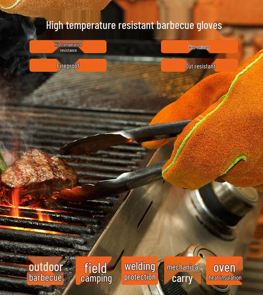 Перчатки из коровьей кожи, термостойкие, для барбекю и сварки - Изолированные алюминиевой фольгой, безопасные для камина и духовки.