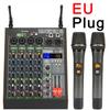 4 Channel Mixing Console with 2 UHF Wireless Microphone Bluetooth 16 DSP USB Computer Record PC Sound Audio Mixer AM-AKS2