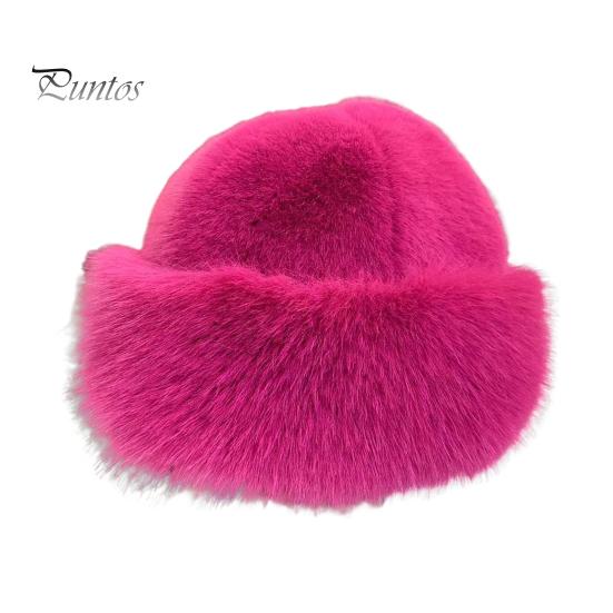 Women Winter Hat Thick Plush Faux Fur Heat Retention Windproof Mongolia Style Bucket Hat Solid Color Outdoor Cycling Skiing Panama Cap