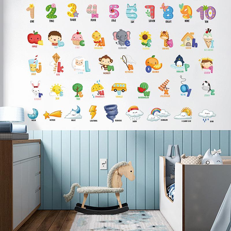 Наклейки с английскими буквами из мультфильмов, цифры, погода, раннее образование, распознавание, украшения для детской комнаты