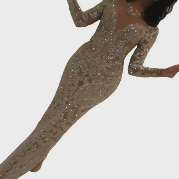 2025 Осень/Зима Европейское и Американское Вечернее Платье с V-образным вырезом и длинными рукавами