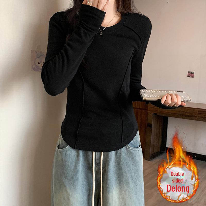 Женская облегающая бархатная футболка с длинным рукавом – ретро-европейская талия «рыбье кости», осень/зима