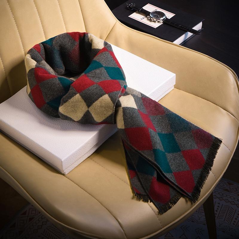 Black and Gray Wool Scarf Men's Winter High-end Men's Students Give Gifts To the Elderly Scarf