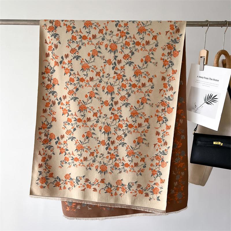 Теплая шаль, женский шарф, роскошный кашемировый зимний плед, накидка, повседневный цветочный принт, пашмина, буфанда, дорожный пончо, палантин, эшарп