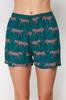Women's Fashion New Pajama Set Emerald Green Patterned Viscose Shirt-Shorts Woven Pajama Set