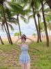 Macaron blue swimsuit women's one-piece skirt type pure desire wind covering the meat and showing thinness, beautiful backless bow soaking hot spring