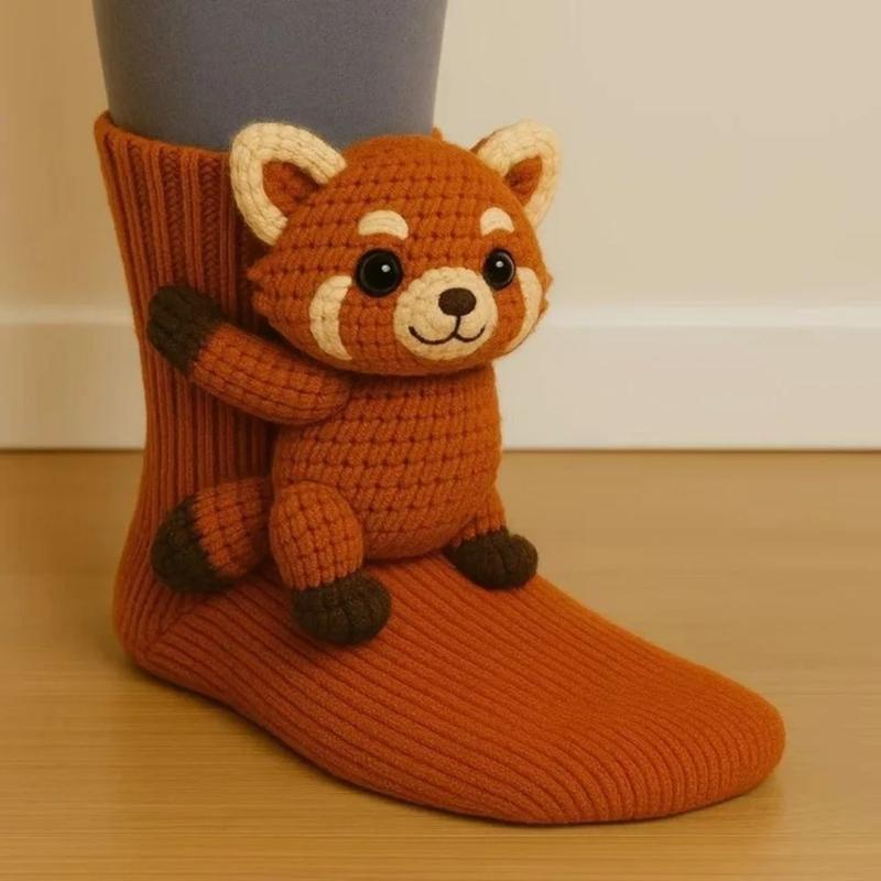 Новые 3D вязаные носки с животными Двухслойные теплые забавные носки Ручной вязки Дышащие носки средней длины Рождественские подарки Грелки для ног