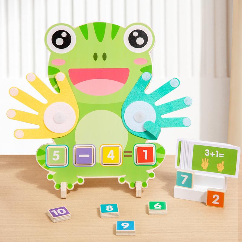 The Wooden Frog Finger Math Puzzle Toy Breaks Fingers Math Comes With 23 Double-Sided Cards Suitable For Children Aged 3-6