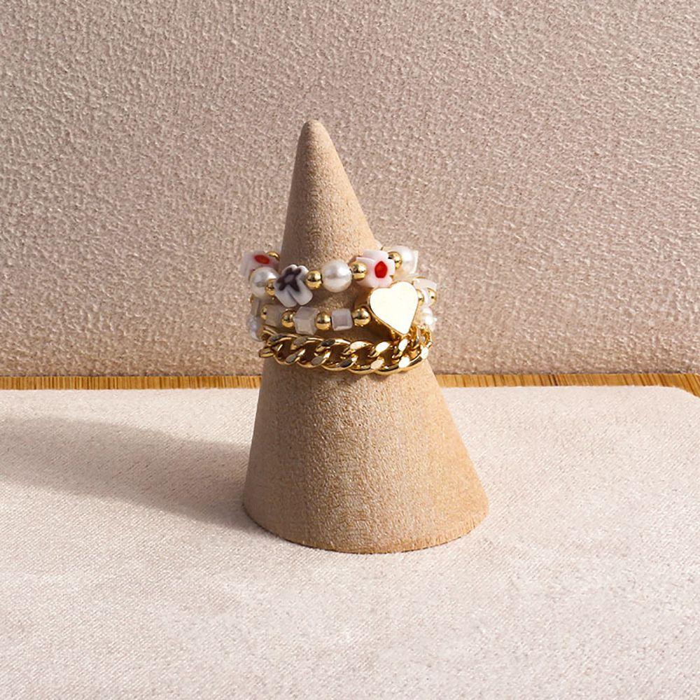 Cute Elastic Pearl Bohemia Love Heart Flower Party Jewelry Women Ring Finger Ring Set Beaded Rings