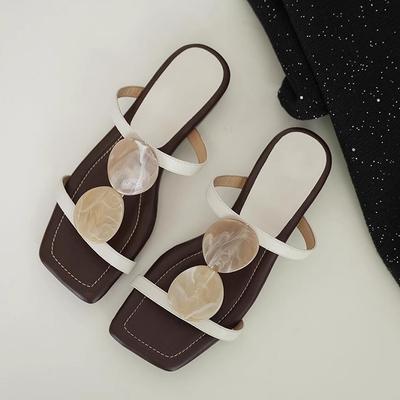 Версия из мягкой кожи~ Французский новый нишевый дизайн квадратный носок носить кожа крутые шлепанцы женские низкий каблук темперамент сандалии с открытым носком