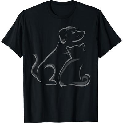 Футболка с силуэтами кошки и собаки, дружба T-shirt