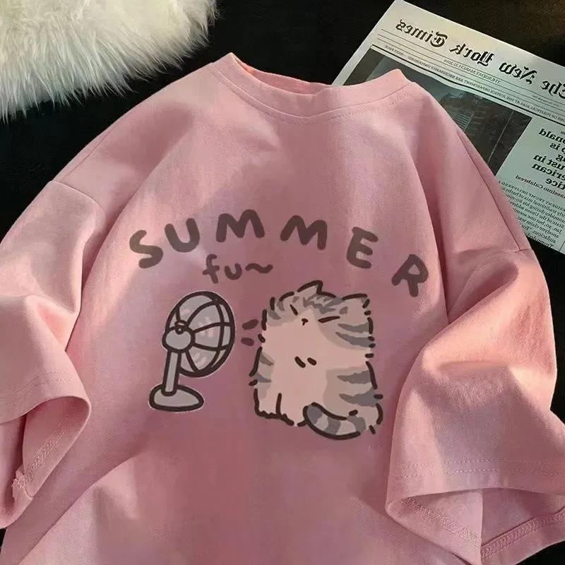 Футболка Fan Cat и Women Pure для мужчин American Street Creative Blow, летняя, свободная, с коротким рукавом, для пар, топ INS