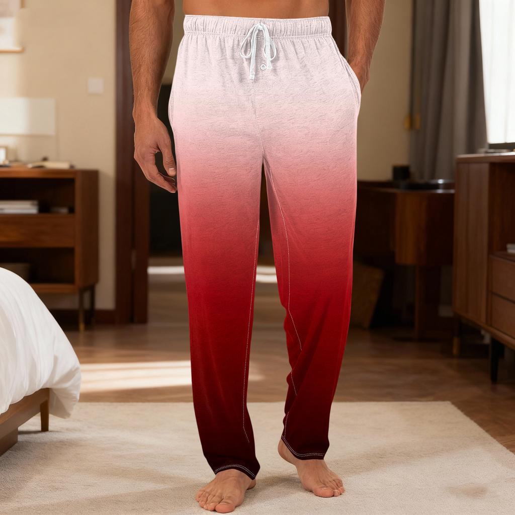 Men's Plain Knit Solid Pocket Casual Pants Home Pajama Pants