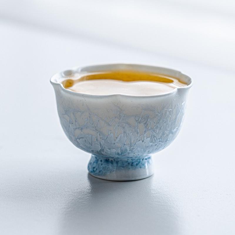 Crystalline Glaze Ice Crystal Blue Flower Mouth Cup Master Cup Teacup Single Cup Ceramic Tea Drinking Cup Kung Fu Tea Cup