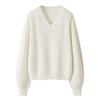 2025 Autumn/Winter Women's Thick V-neck Cashmere Sweater - Drop Shoulder Long Sleeve Knitted Pullover