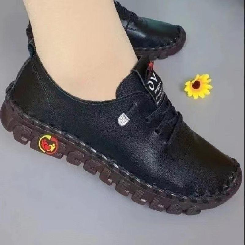 Сшитые вручную большие студенческие туфли, женские туфли для мам на плоской подошве, туфли-лодочки, повседневная обувь