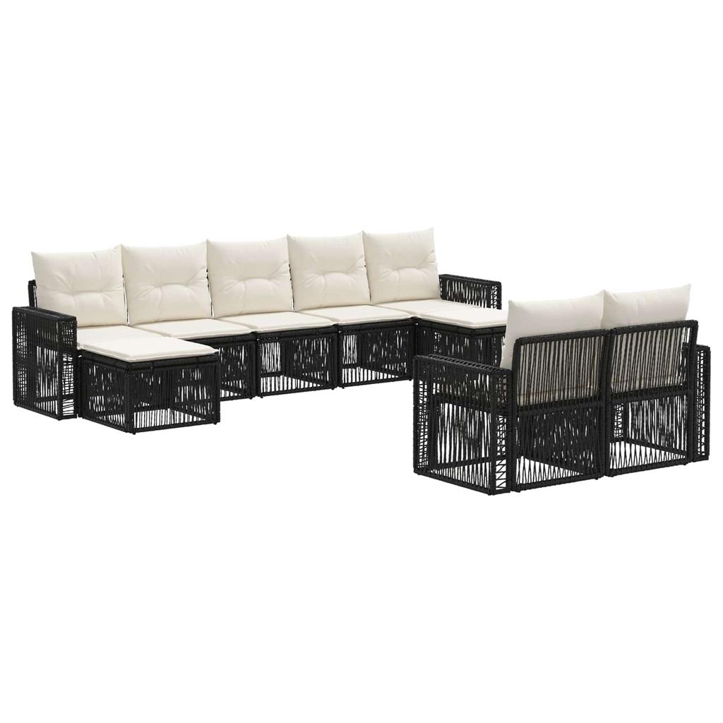 Garden Sofa Set 9 pcs Black and Cream White Poly Rattan