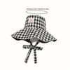 New Style Checked Wide-Brim Summer Sun Hat - Lightweight Foldable Double-Sided Lace-Up Boater Bucket Hat with Adjustable Closure