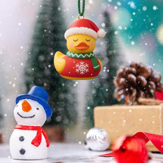 Рождественское украшение в виде утки, подвеска на елку в виде утки, милая смоляная утка в шапке Санты для декора дома, офиса, праздничной вечеринки