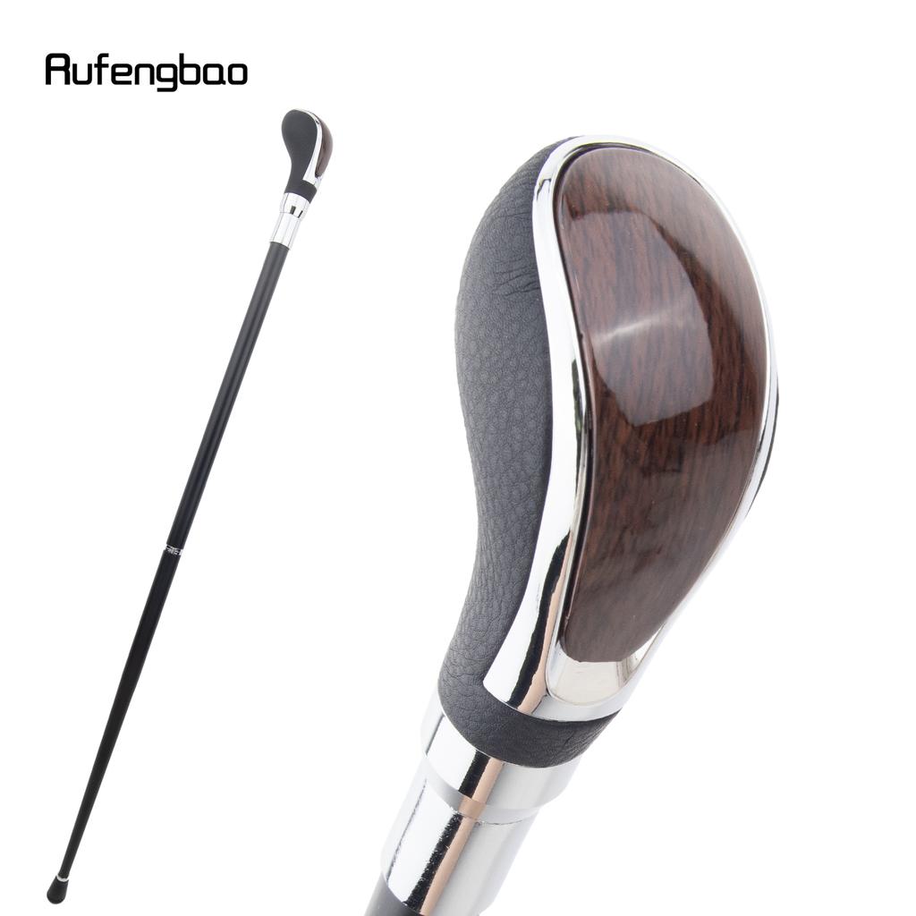 Black Leather Brown Wooden Silver Walking Cane Fashion Decorative Walking Stick Gentleman Elegant Cosplay Cane Crosier 93cm