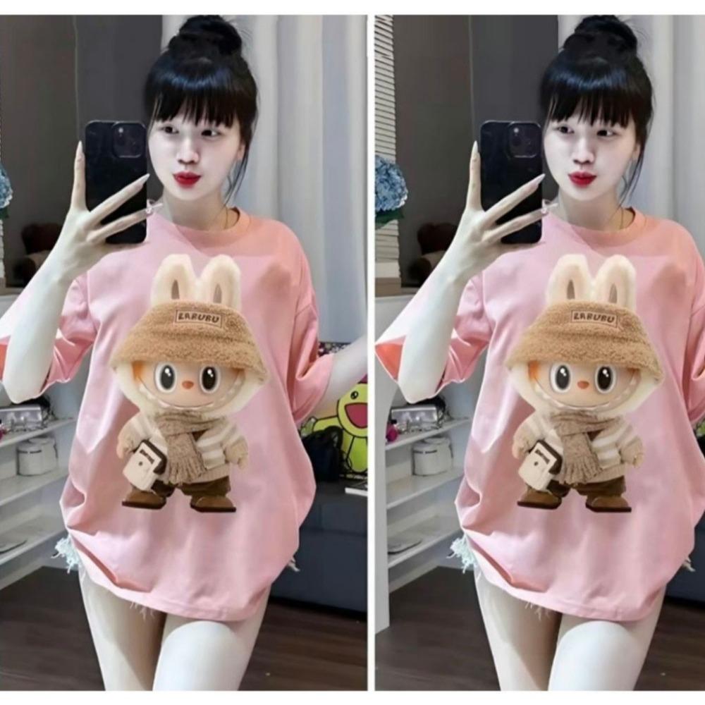 Летняя свободная футболка унисекс с короткими рукавами для мужчин/женщин LABUBU Printed Top