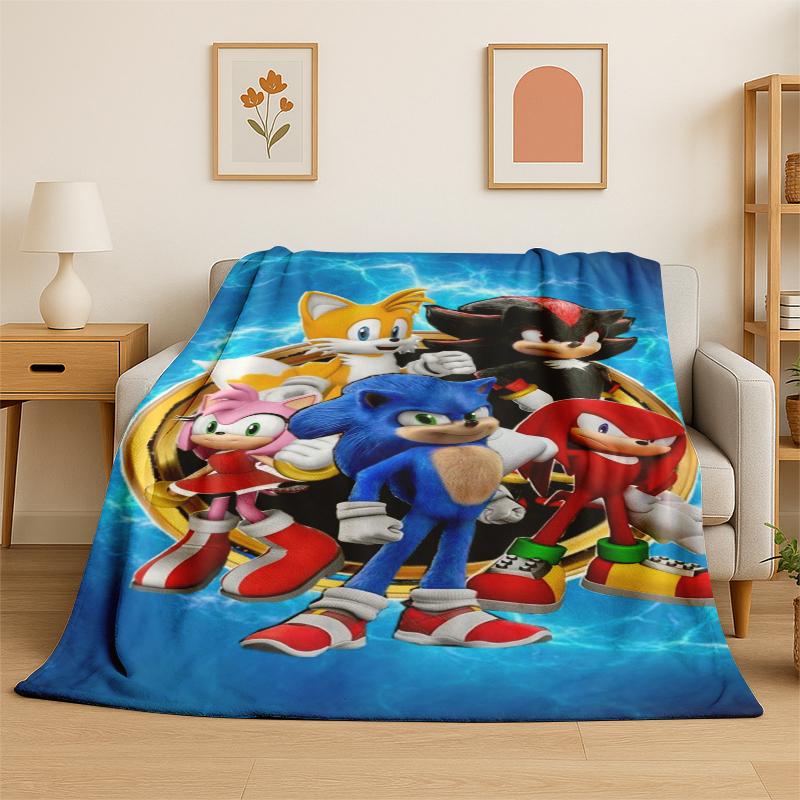 Классическое мультяшное игровое фланелевое одеяло S-Sonic, мягкое теплое плед для спальни, гостиной, кровати, путешествий, кемпинга, пикника, подарок