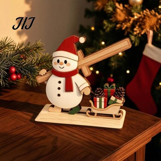 DIY Spliced Wooden Craft Christmas Tabletop Ornament, Cute Elk/Santa Claus/Snowman Desktop Rustic Elk Santa Snowman Ornaments Decorations for