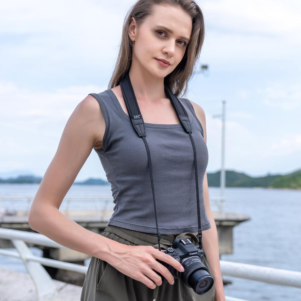 JJC Slim Camera Neck Strap for Sony Fujifilm X Canon EOS PowerShot and Other Cameras with a Thin Significantly Reduces and Prevents Adjustable ZV-E10