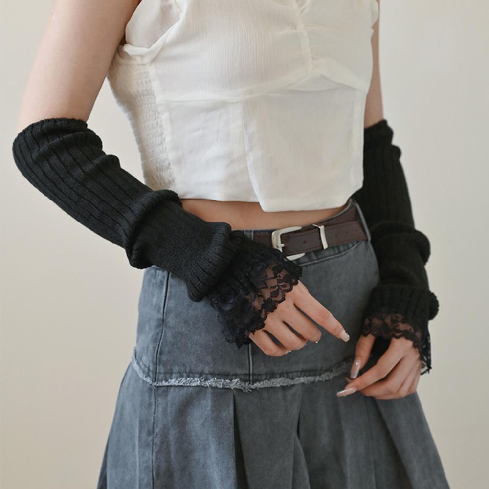 Кружевные митенки без пальцев Женские аниме перчатки Женские вязаные перчатки Сладкая Лолита Зимние гетры на руки Гетры на лодыжки и запястья Харадзюку Y2k