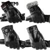 Men's Winter Leather Gloves Warm and Velvet Waterproof Touch Screen Gloves Motorcycle Gloves