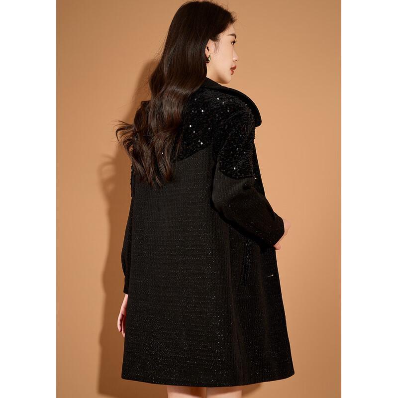 Chic Sequin Embellished Mid-Length Cocoon Coat