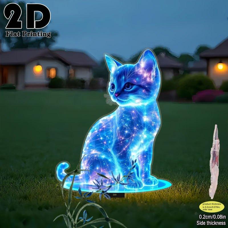 1PC Charming Art Blue Starlit Sky Cat 2D Acrylic Garden Floor Socket Waterproof for Home Courtyard Outdoor Festival Decoration