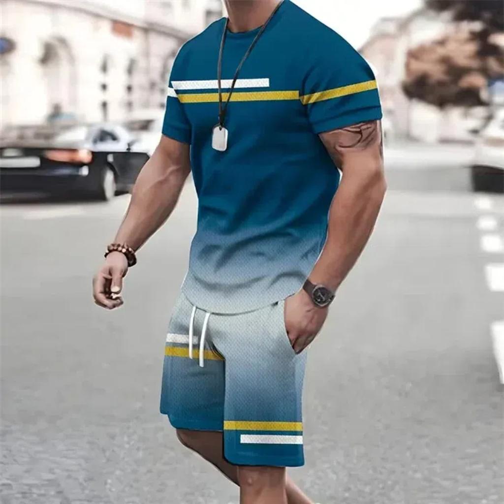 Summer Men's Sportswear Short-sleeved T-shirt Suit Two-piece Outdoor Travel Clothing Oversized Shorts Training Clothes