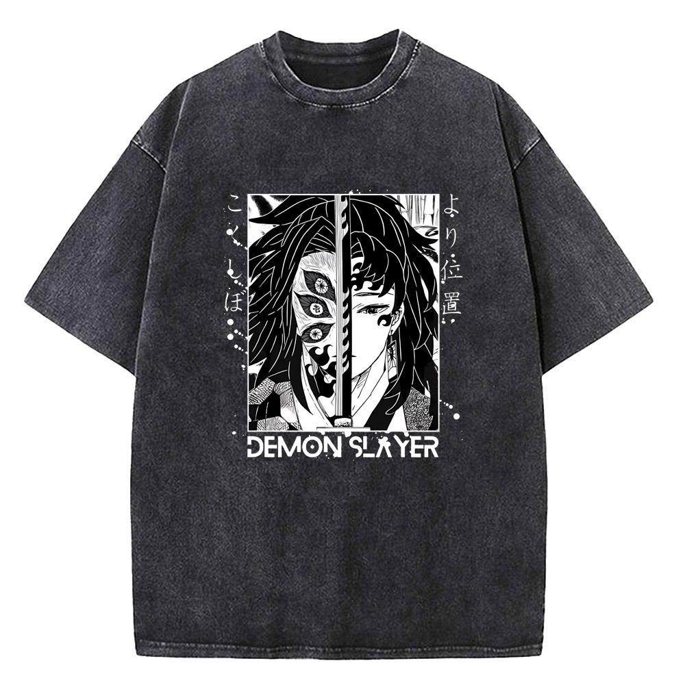 Japanese Anime Demon Slayer Printed Tshirt Mens and Womens Washed Tshirt High Quality Vintage Cotton Tshirt YK Tops